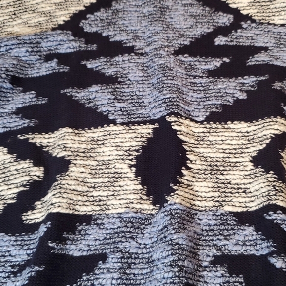 INC International Concepts Blue Aztec Southwestern Print Fringed Poncho Sweater - Picture 6 of 7